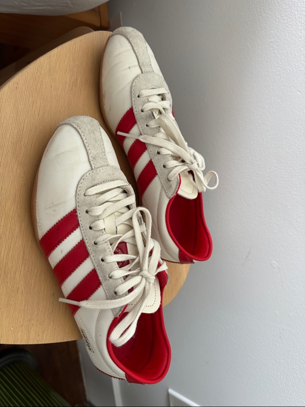 adidas Cream and Red Low-Top Sneakers with Three Stripes